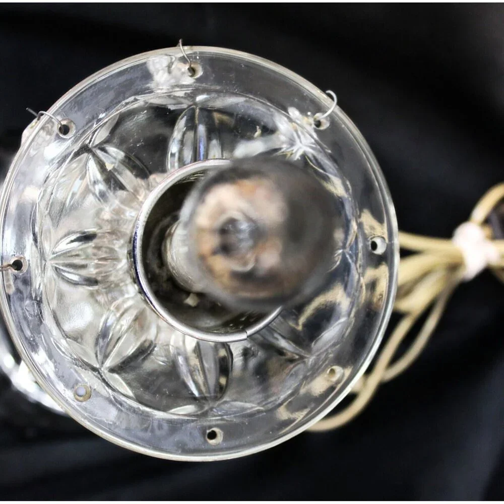 VTG Clear Crystal Lamp Light Floral Etch Hanging Pendant Victorian Elegant Glass